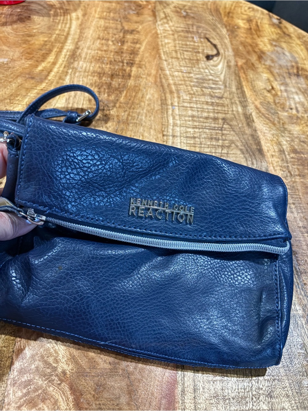 Kenneth Cole Reaction Navy Pebble Leather Crossbody Bag